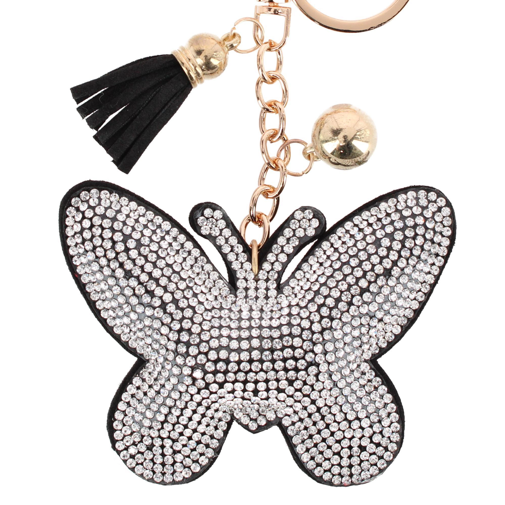 CTM Women's Glittery Rhinestone Butterfly Bag Charm & Key Chain