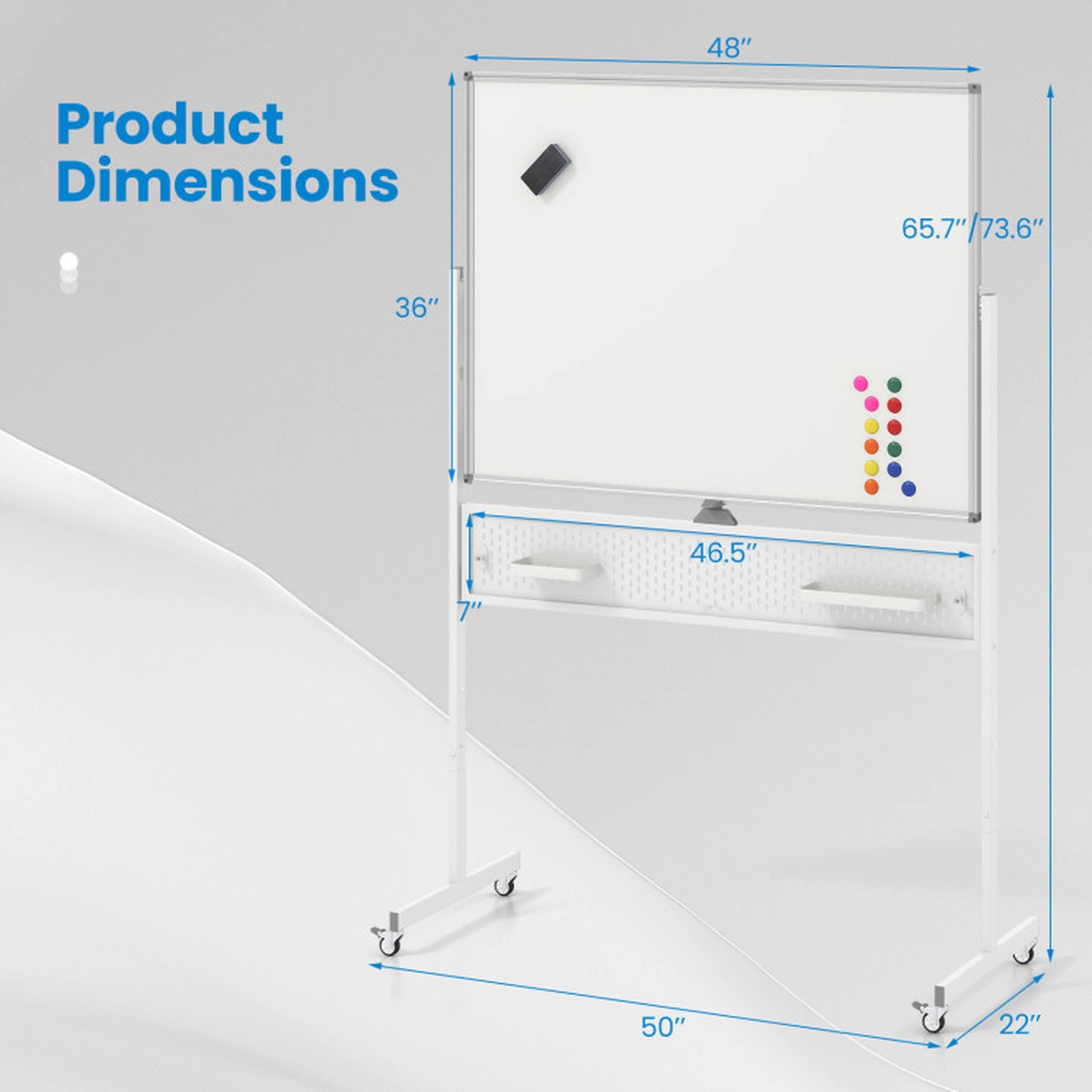 SUGIFT 48-in x 36-in Double-Sided Mobile Magnetic Whiteboard with Pegboard and Adjustable Height