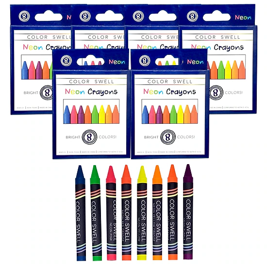 Color Swell Neon Crayons, 6 Packs, 8 per Pack (48 Total)