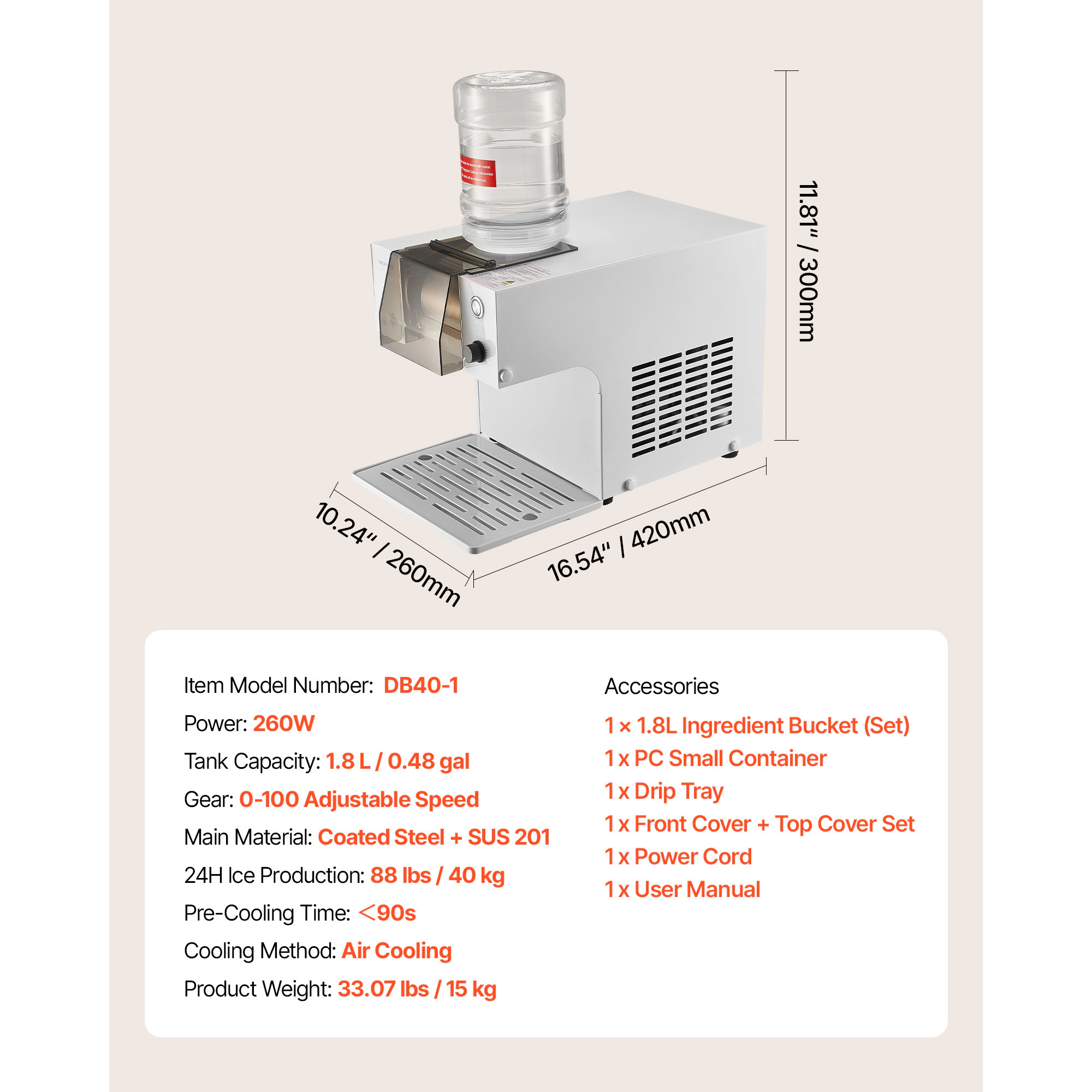 HONGGE Snowflake Ice Machine /24H Snowflake Ice Maker Ice-Shaver Machine with Stainless Steel Blade Electric Snow Cone