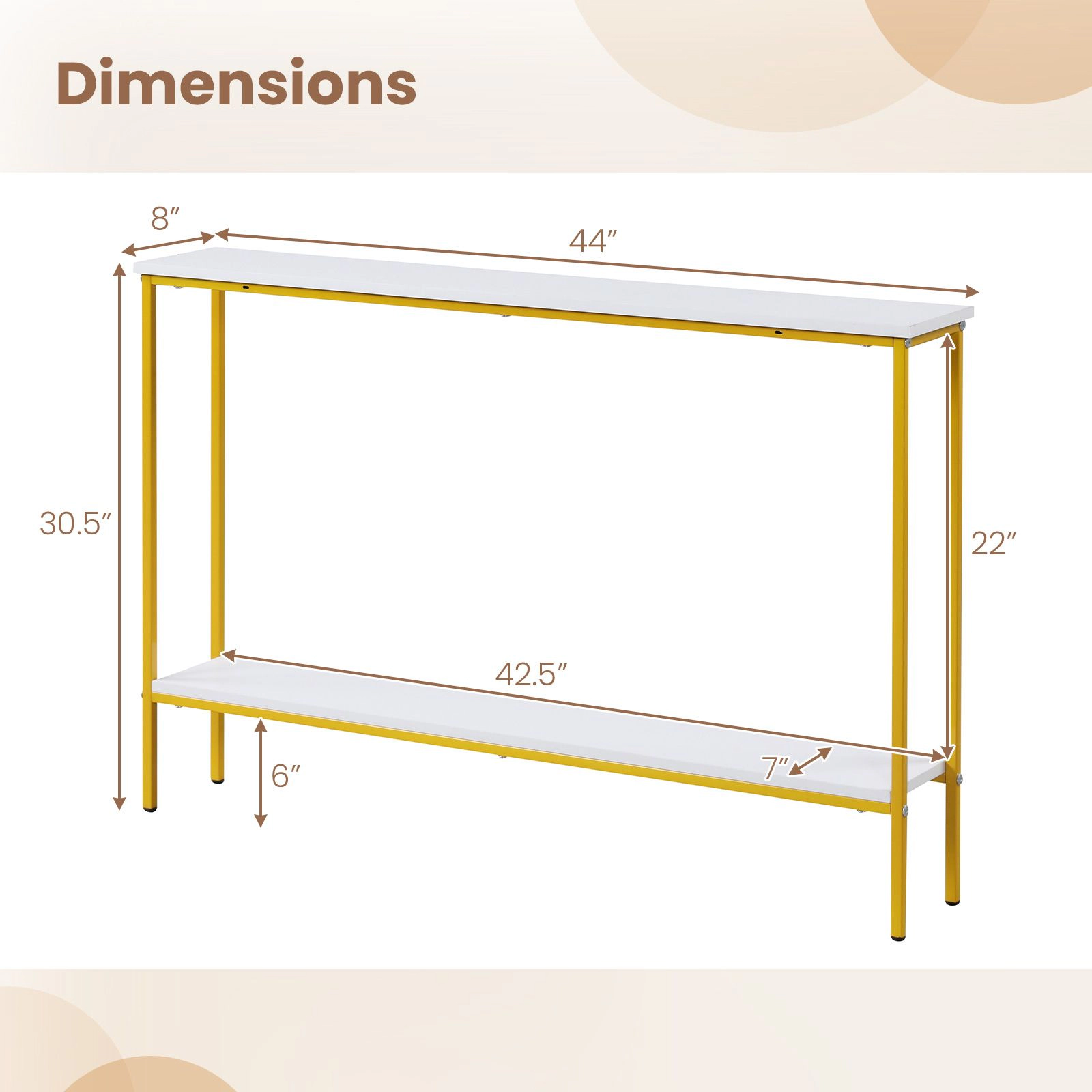 SlickBlue 44 Inch Console Table with 2-Tier Storage and Metal Frame