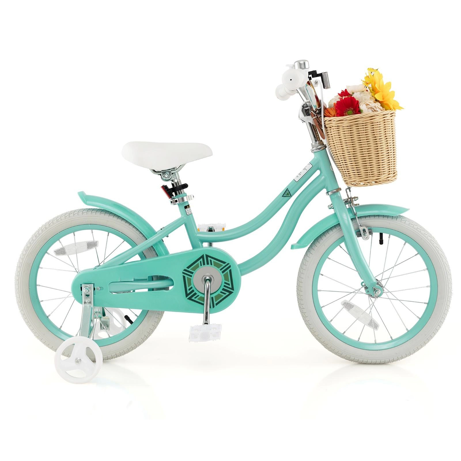 SUGIFT 16-Inch Kids Bicycle with Training Wheels and Adjustable Handlebar and Seat 99-110-lb Capacity Ages 4-7 Green