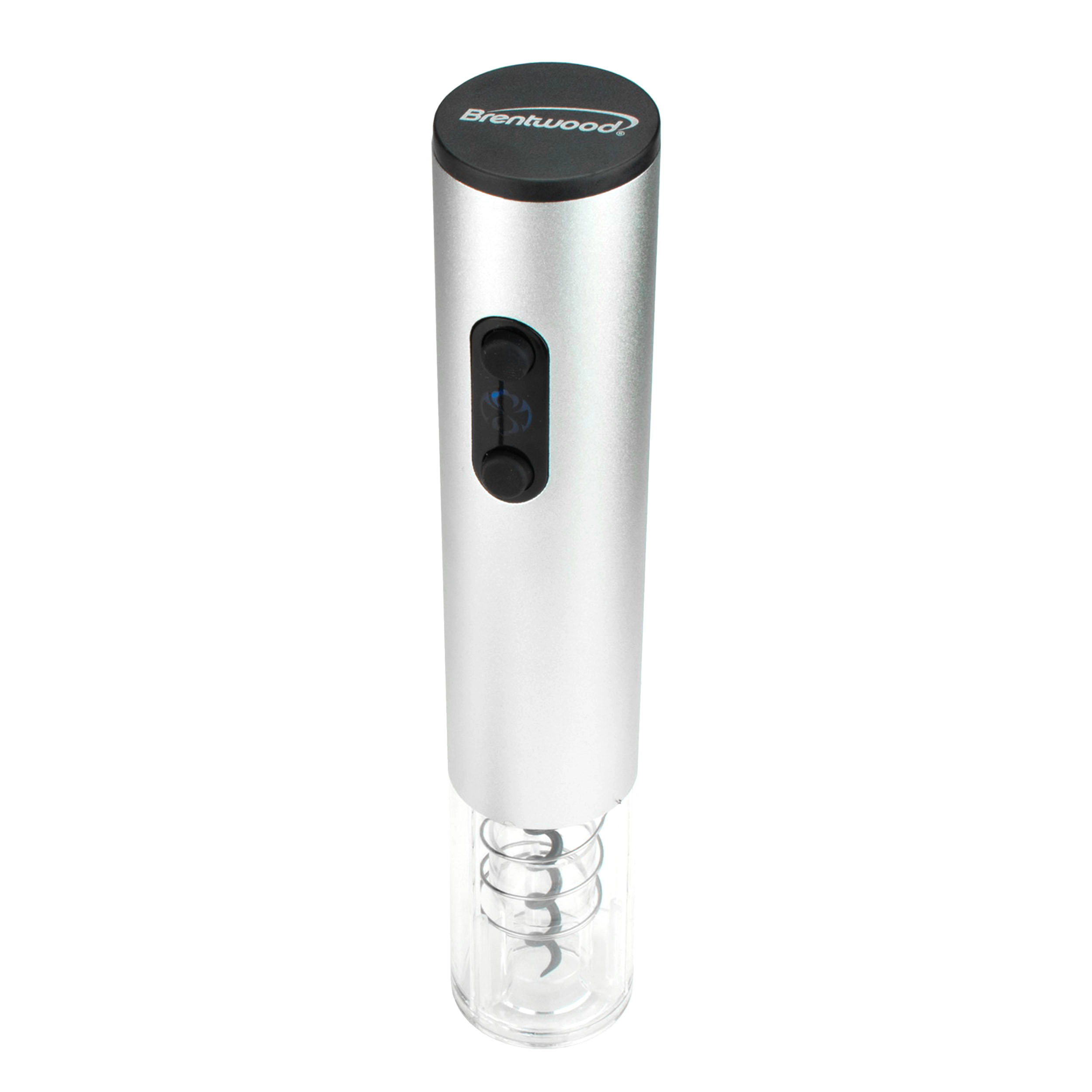 Brentwood Electric Wine Bottle Opener with Foil Cutter, Vacuum Stopper, and Aerator Pourer in Silver