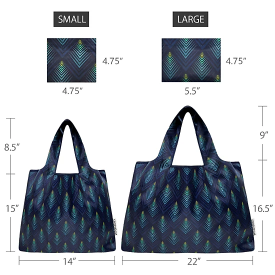 Wrapables LS Nylon Reusable Shopping Bags for Groceries (set of 2), Blue Echo