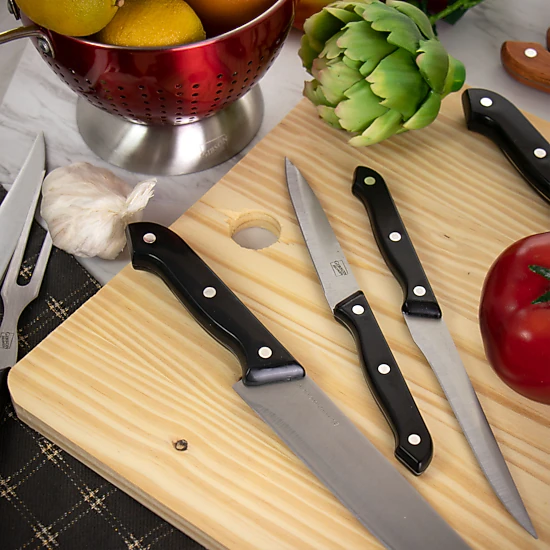 Gibson Home Wildcraft 15 Piece Stainless Steel Cutlery Set with Pine Wood Cutting Board