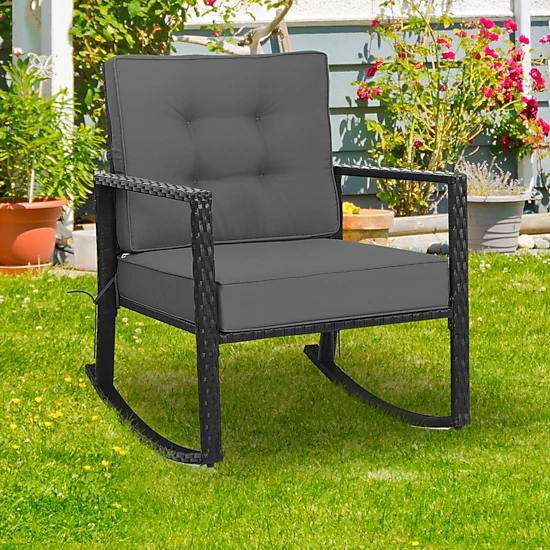 LJG Patio Rattan Rocker Outdoor Glider Rocking Chair Cushion Lawn ...