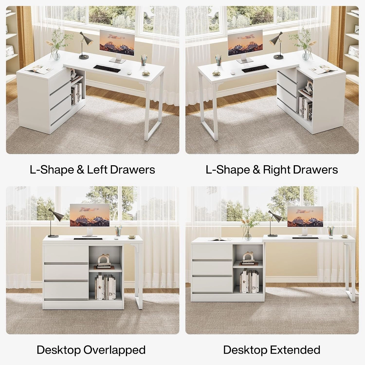 Tribesigns Modern L-Shaped Wood Computer Desk with Drawers