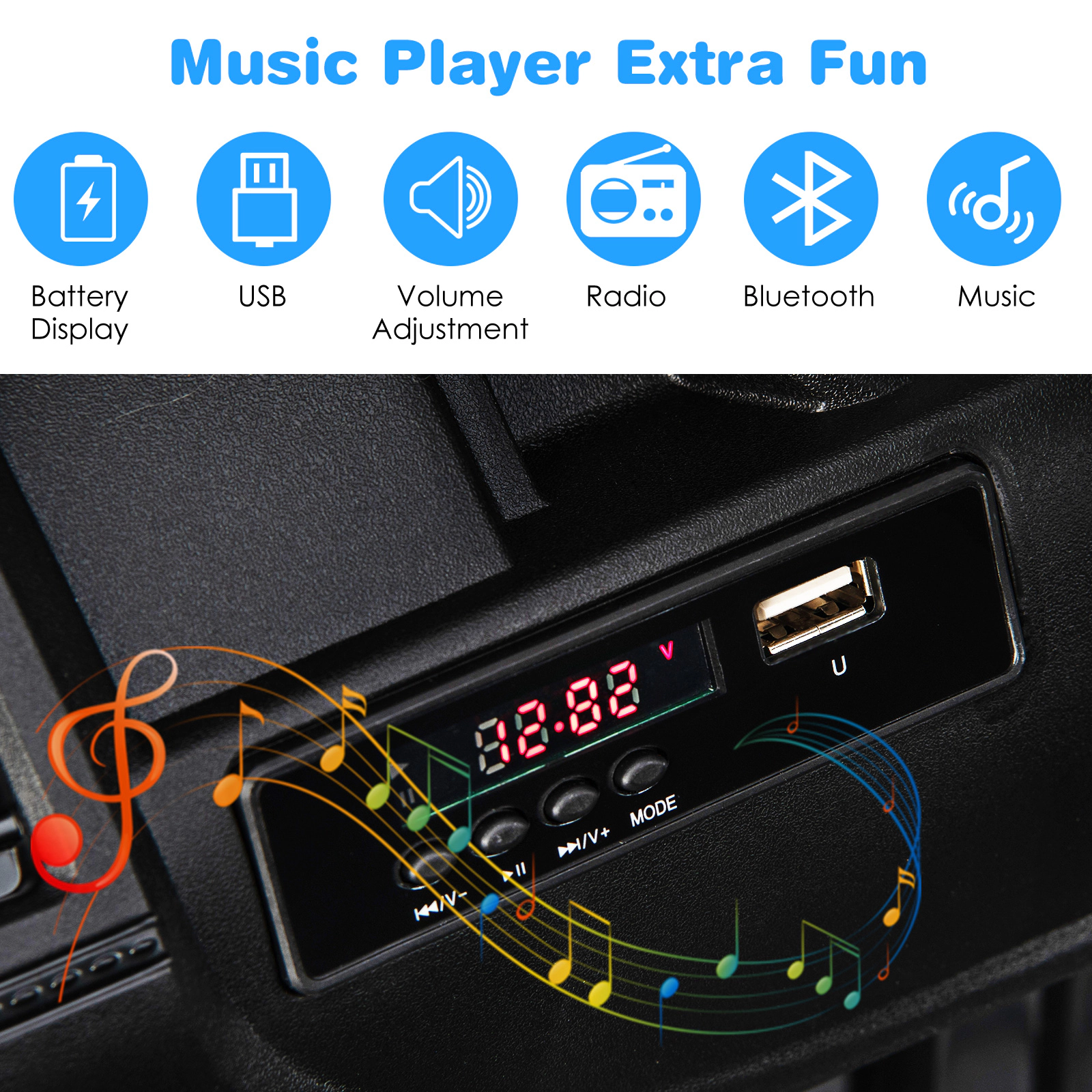 12V Kids Ride on Car Solid Black with Parent Remote Forward/Reverse Dual 35W Motors Music Panel Ages 3+ 77-lb Capacity