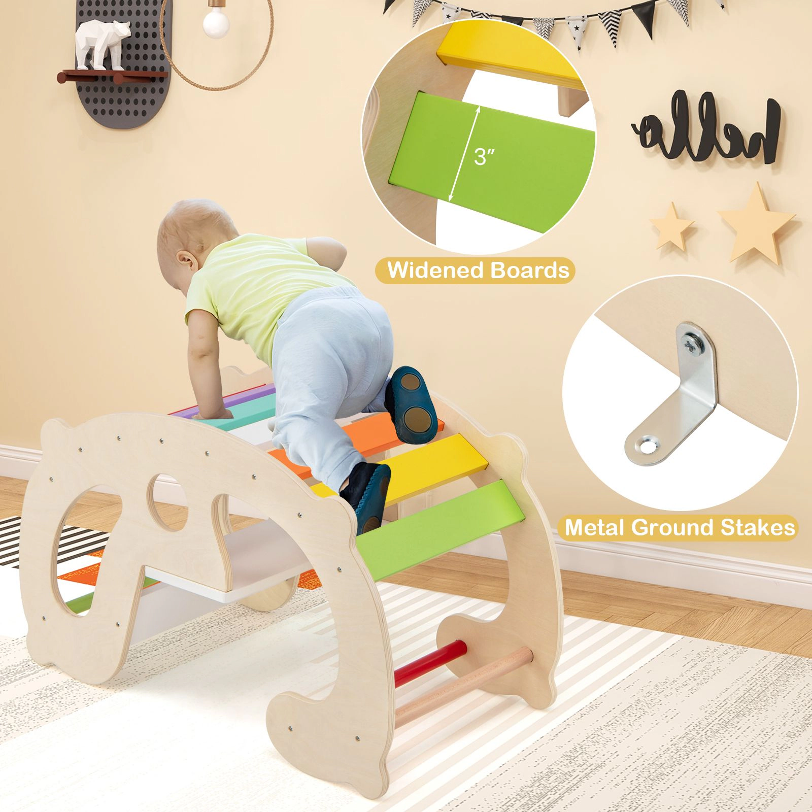 Slickblue 2-in-1 Wooden Climbing Arch Rocker Toy for Toddlers