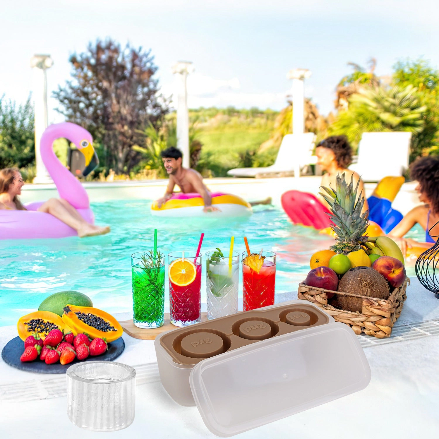 GBruno Silicone Hollow Cylinder Ice Cube Tray With Lid