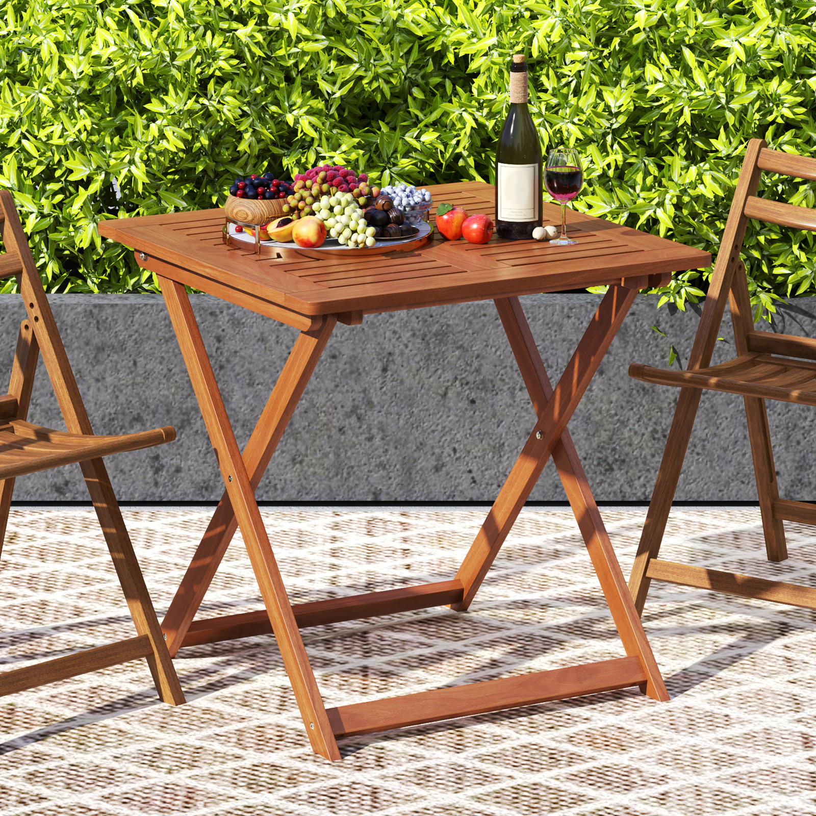 SlickBlue Portable Wooden Folding Table for Patio, Deck, Balcony, and Backyard Dining