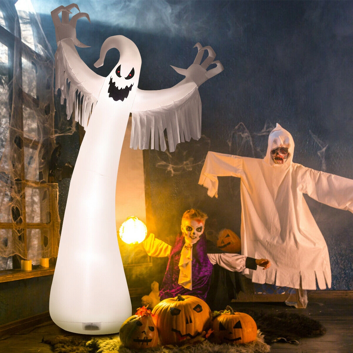 LJG 12 Feet Halloween Inflatable Spooky Ghost with Blower and LED Lights
