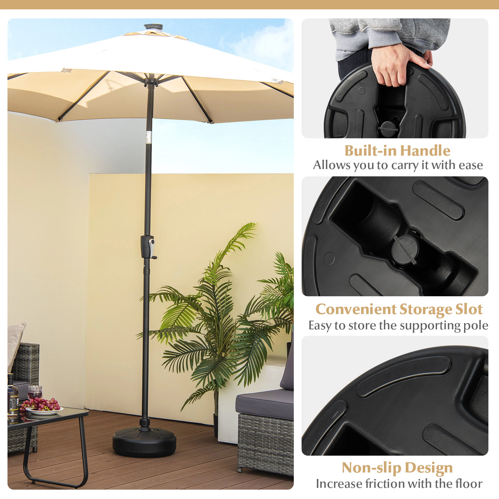 SUGIFT Black for Yard Garden and Poolside 14.5-in Round Fillable Umbrella Base Stand