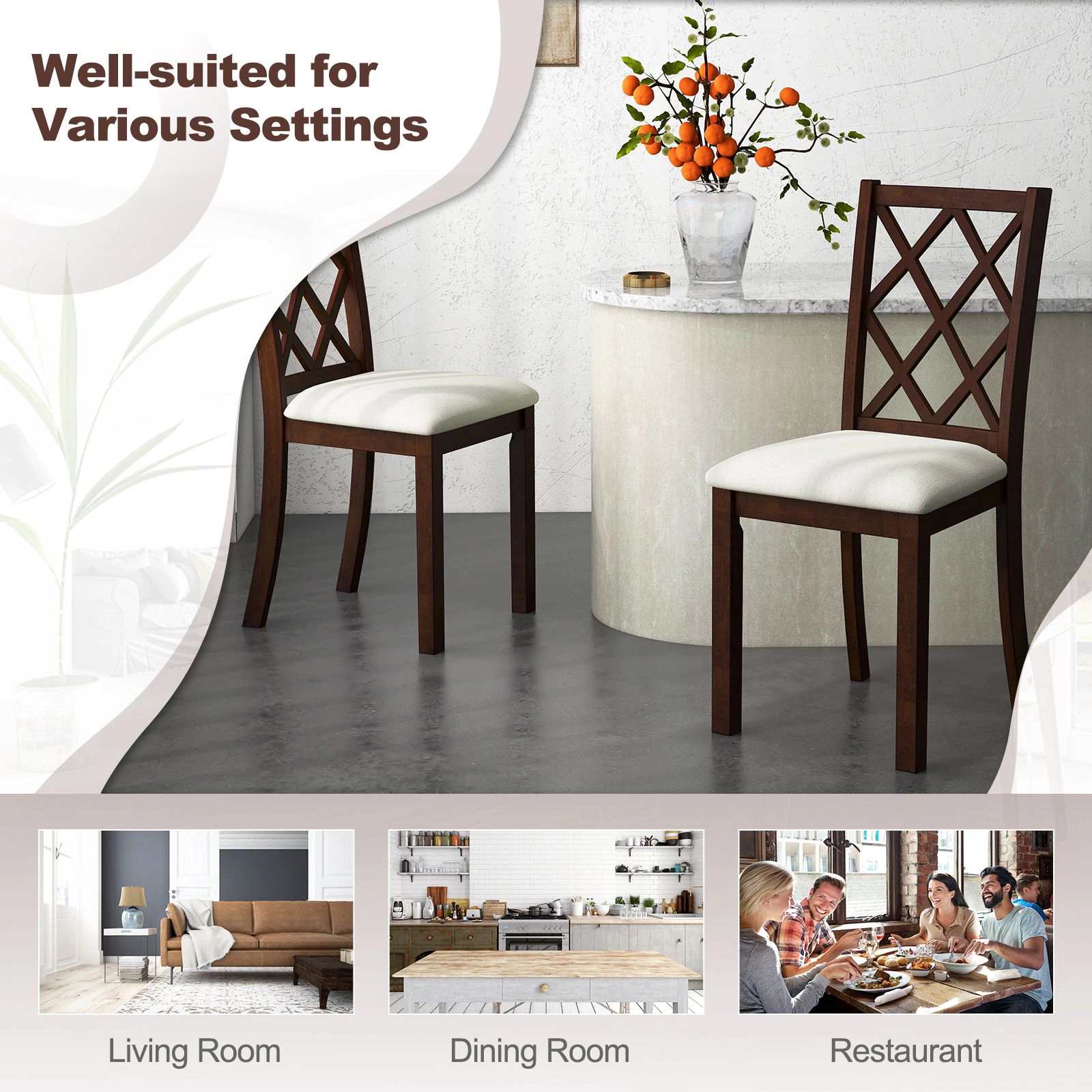 SlickBlue Upholstered Kitchen Chairs Set of 2, Cross Back, Cherry Brown