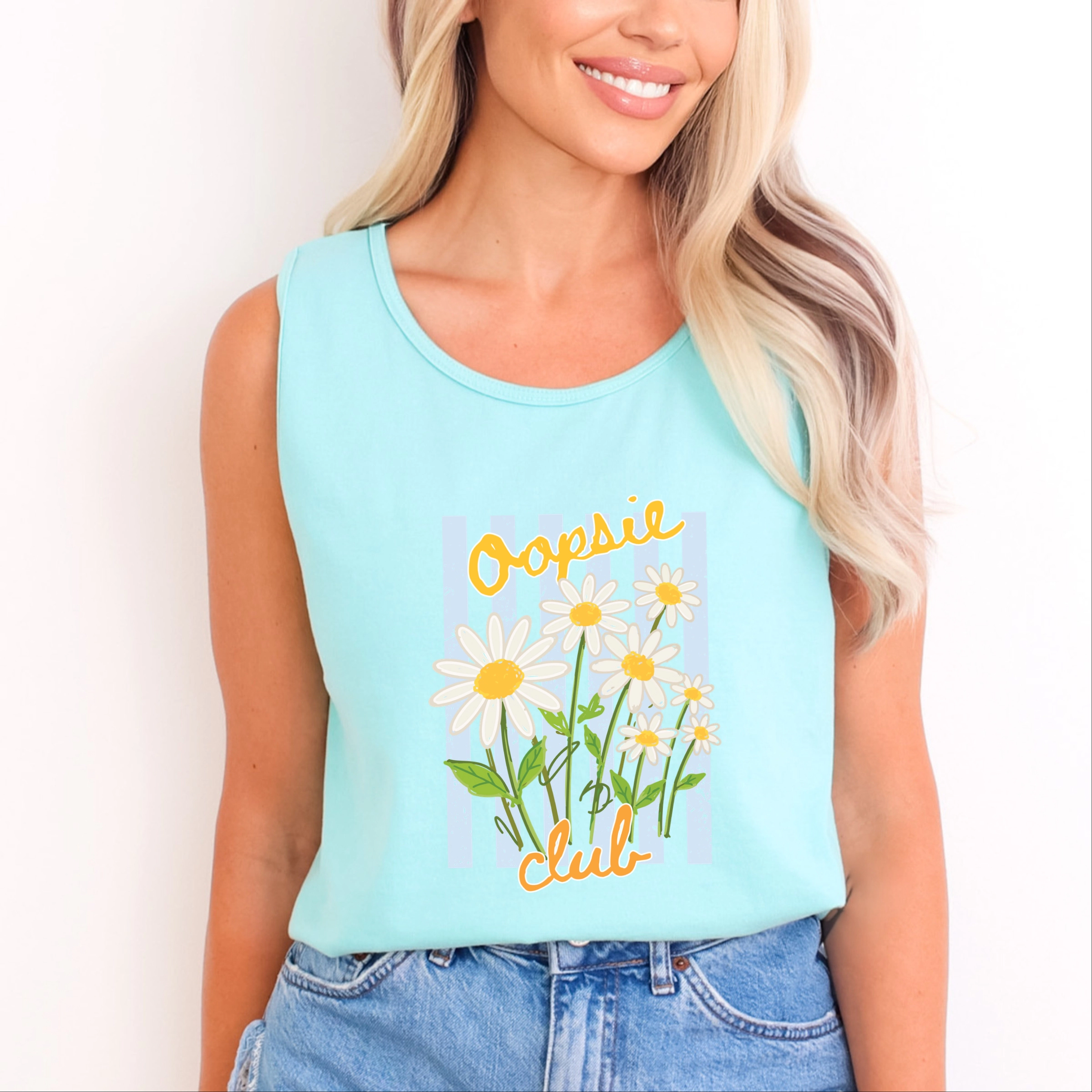 Simply Sage Market - Women's Garment Dyed Graphic Tank Top Oopsie Daisy Club Stripes