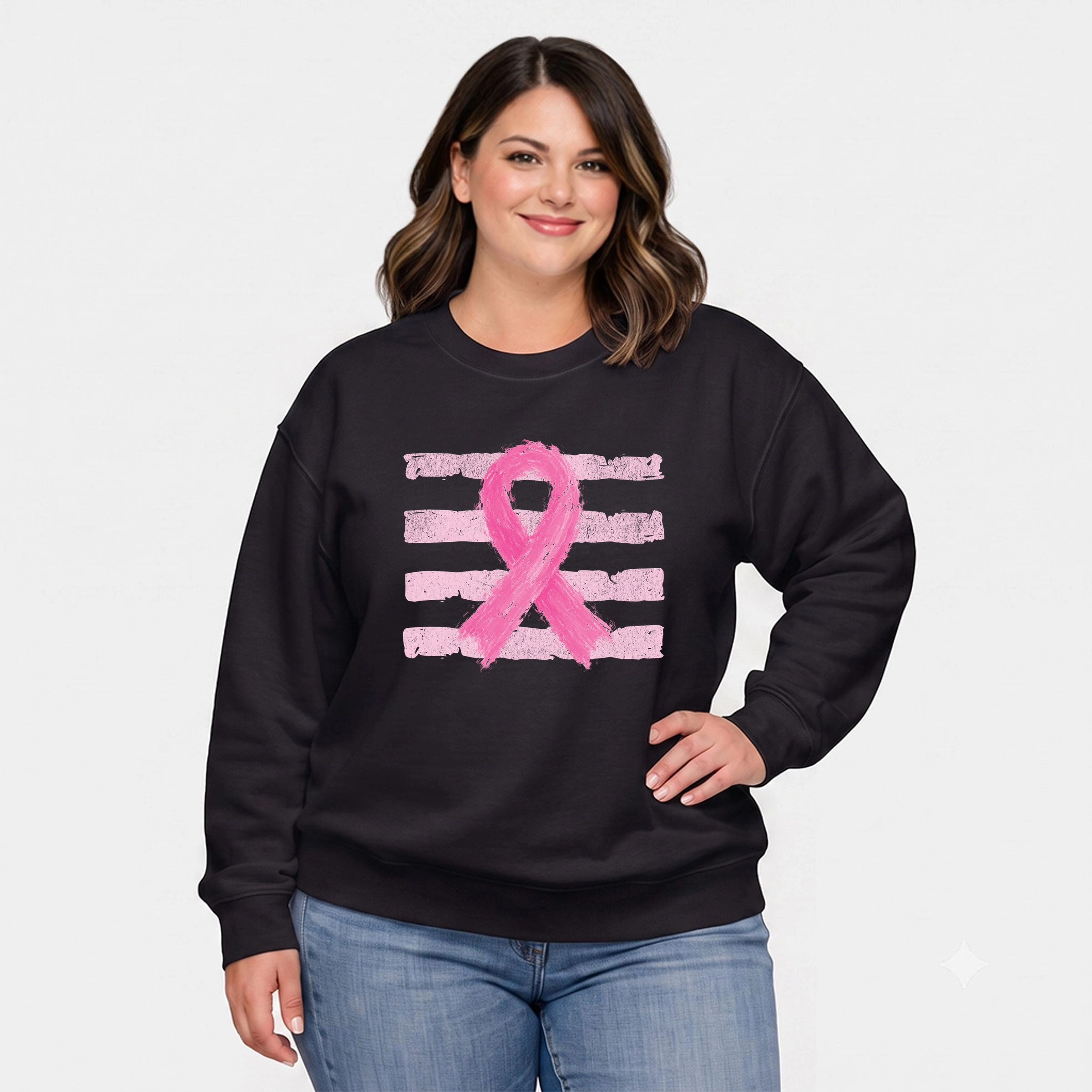 Simply Sage Market - Women's Plus Sized Graphic Sweatshirt Breast Cancer Ribbon