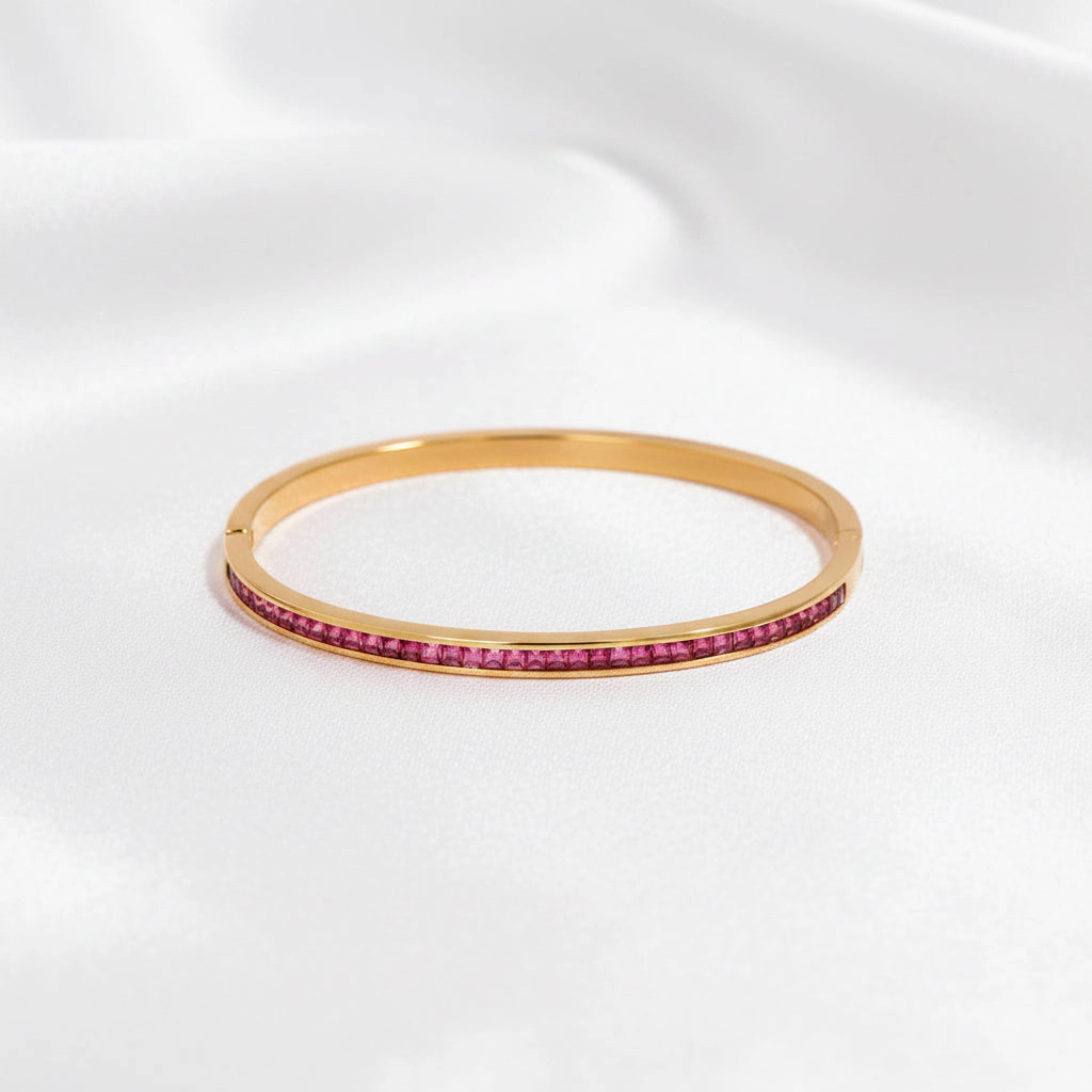 DressAtR Women's Red Zircon Gold Tone Bangle Bracelet