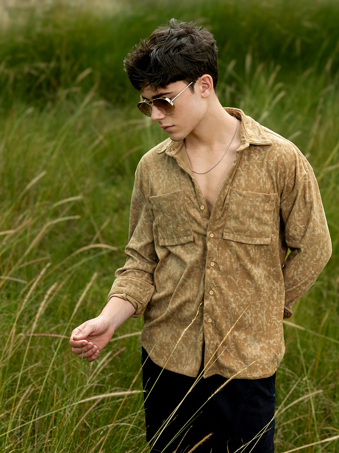 Campus Sutra Men's Faded Corduroy Oversized Shirt