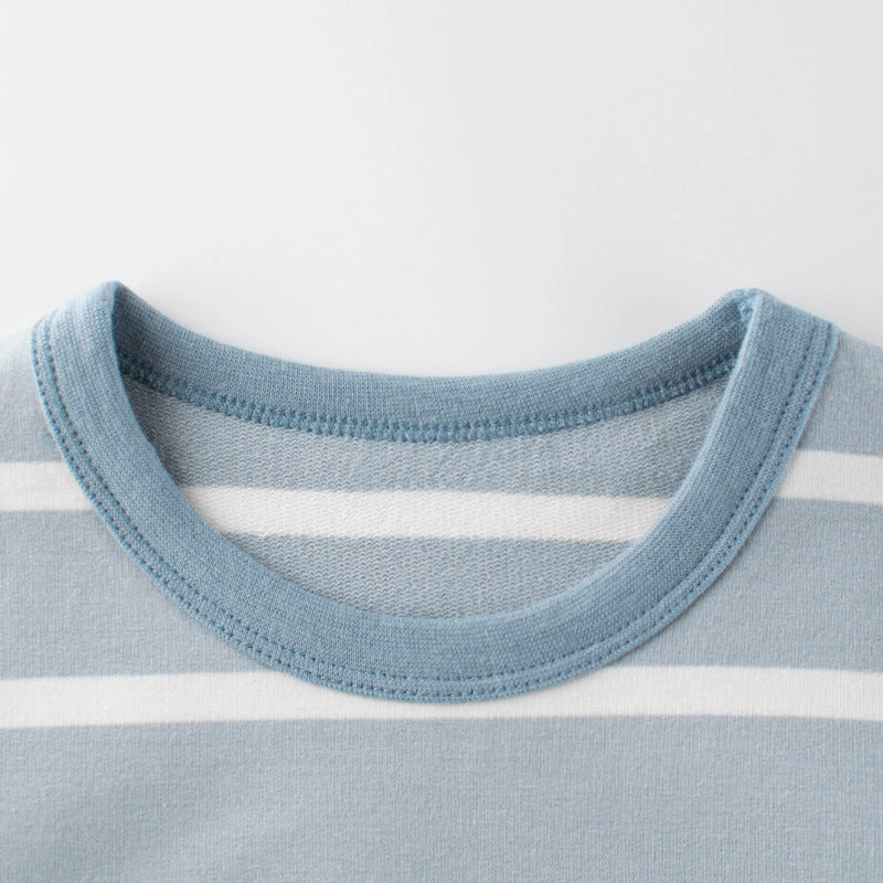 MyKids-USA Baby Blue Striped Pattern Long Sleeve Soft Cotton Shirt