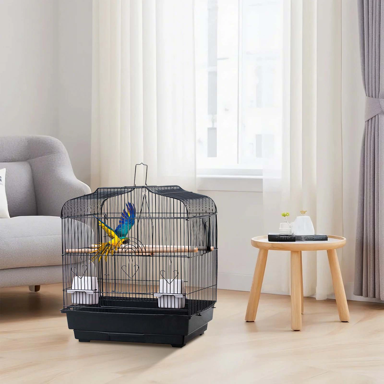 Portable Metal Travel Bird Cage, Lightweight Display Aviary for Parrots Small Pet Birds, Black