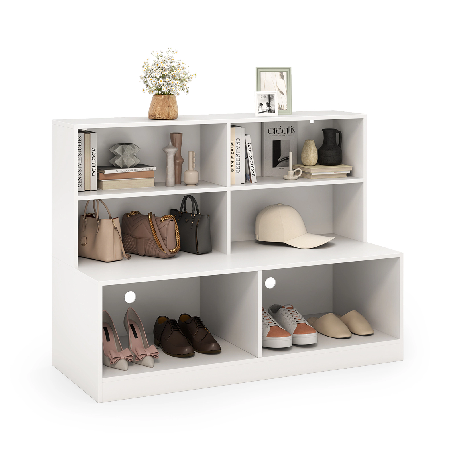 Glintex 47-Inch Shoe Bench with 4 Cubes 6 Air Vents and 440-Lb Seat, White