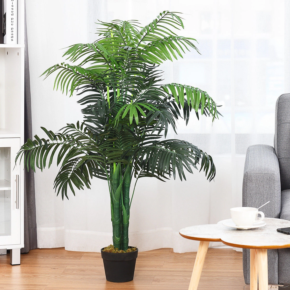 Slickblue 3.5ft Artificial Palm Tree Faux Plant with Layered Fronds Indoor Office Floor Decor