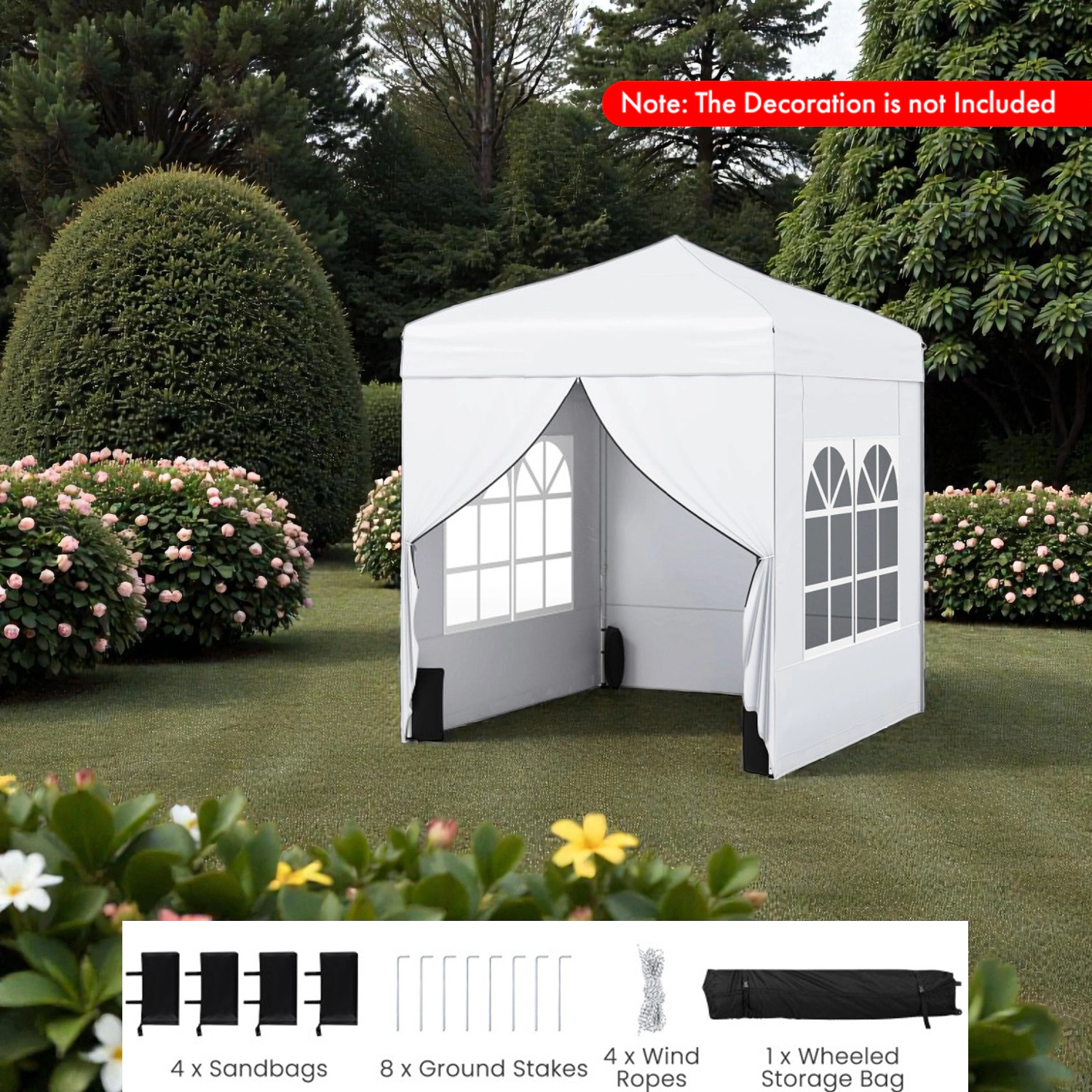 Hivvago Pop-Up Shade Tent 6.5×6.5 FT with Sidewall Set and Wheel-Equipped Bag
