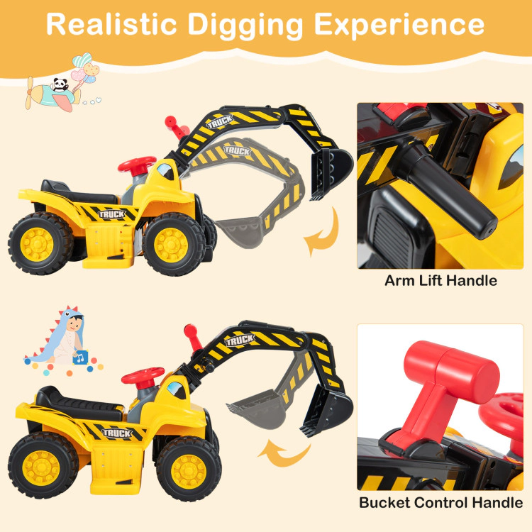 Hivvago 6V Kids Ride On Excavator Fun Digger With Folding Basketball Hoop