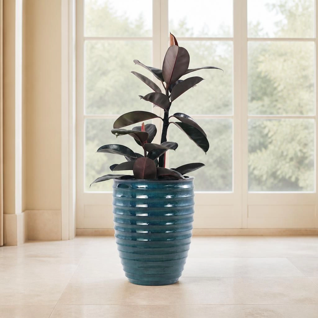 WOW PIONEER Large Round Ceramic Standing Planter Pot for Flowers Herbs Shrubs Outdoor Indoor