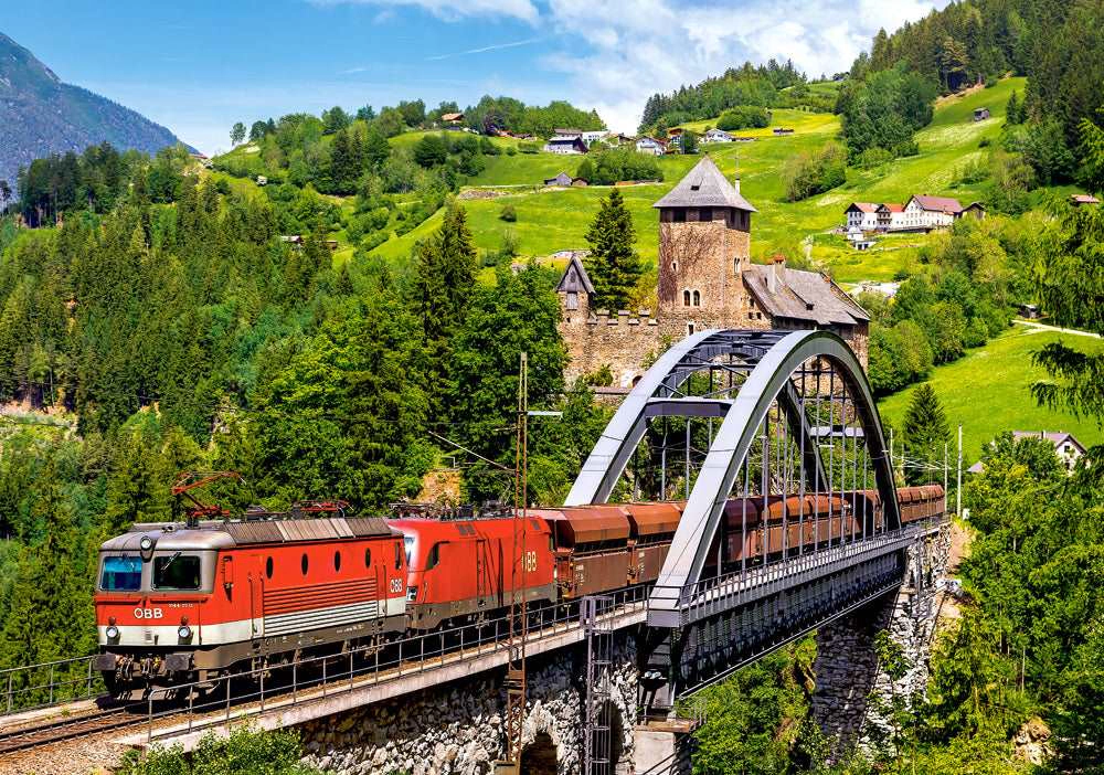 CASTORLAND 500 Piece Jigsaw Puzzle, Train on the Bridge, Mountain Train, Locomotive Puzzle, Train puzzle, B-52462