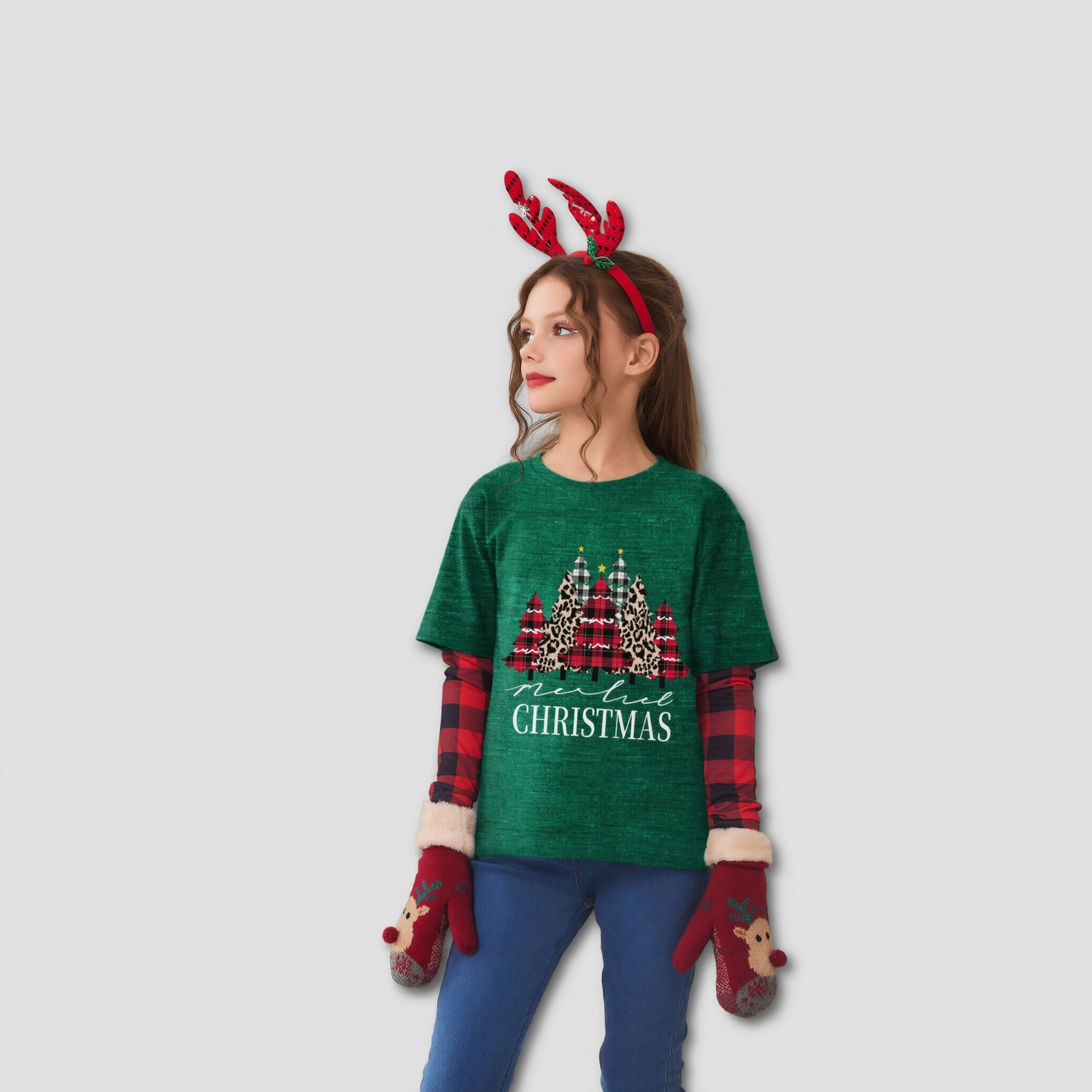 Arshiner Girls Christmas Halloween Long Sleeve Shirts Graphic Stripe Plaid Patchwork Top T-Shirt