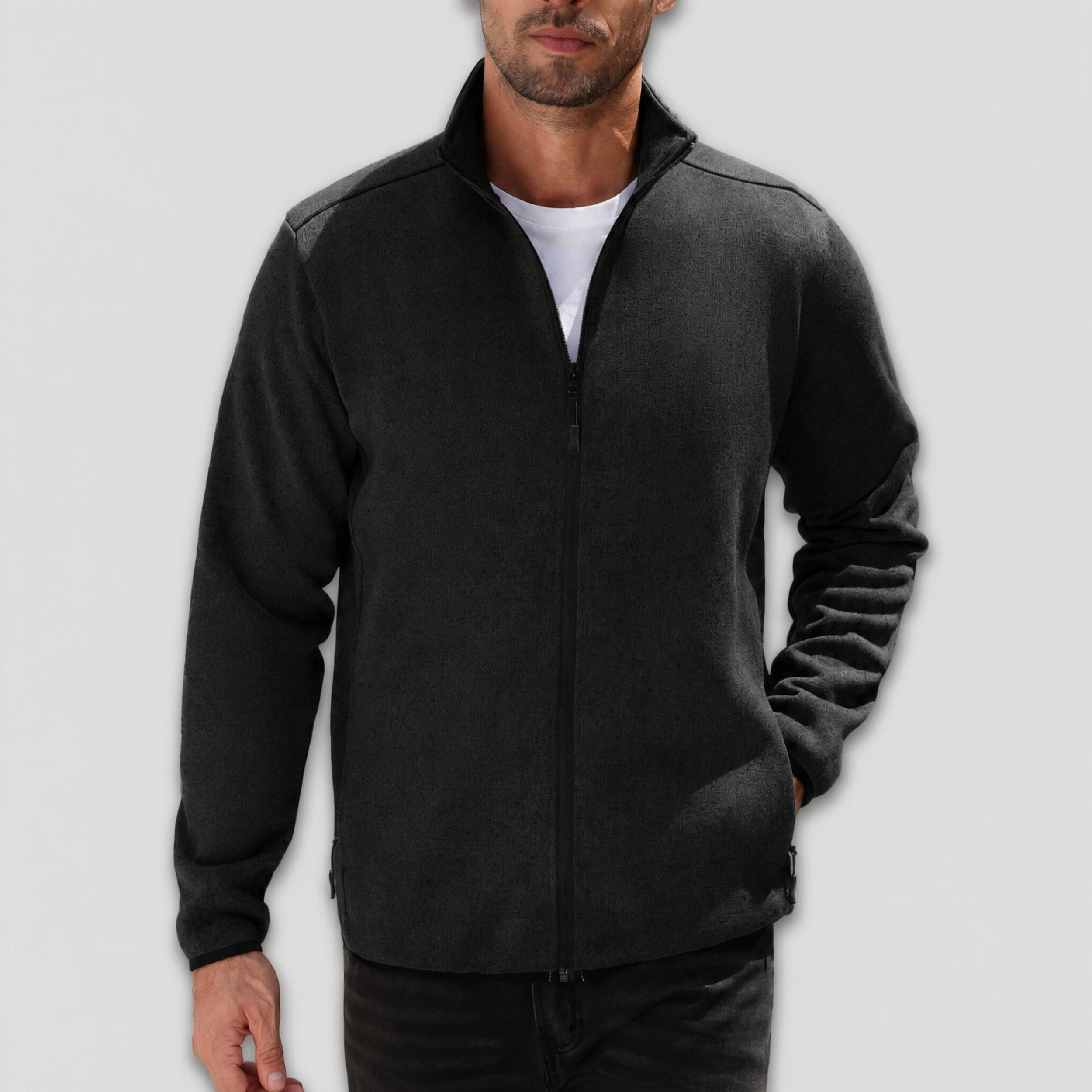 COOFANDY Men's Full Zip Knit Fleece Jacket with Pockets
