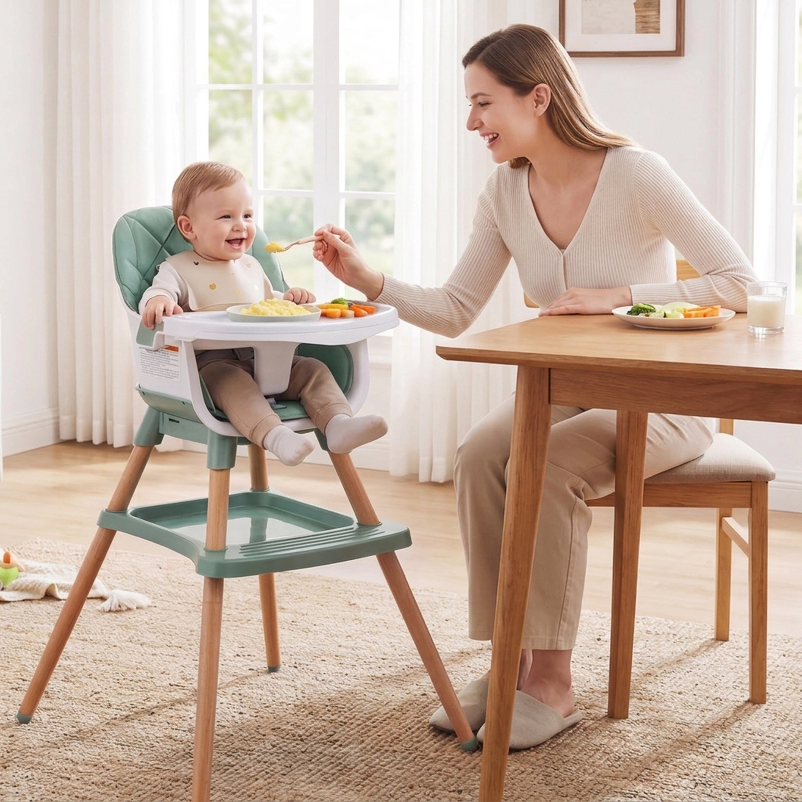 SUGIFT 9-in-1 Convertible High Chair for Babies and Toddlers 66-lb Capacity Ages 6 Months-3 Years Green