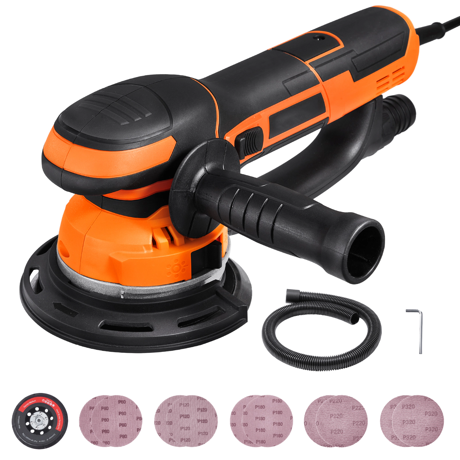 HONGGE Random Orbital Sander & 6-Inch 6 Variable Speed Electric Palm with Sandpapers Dust