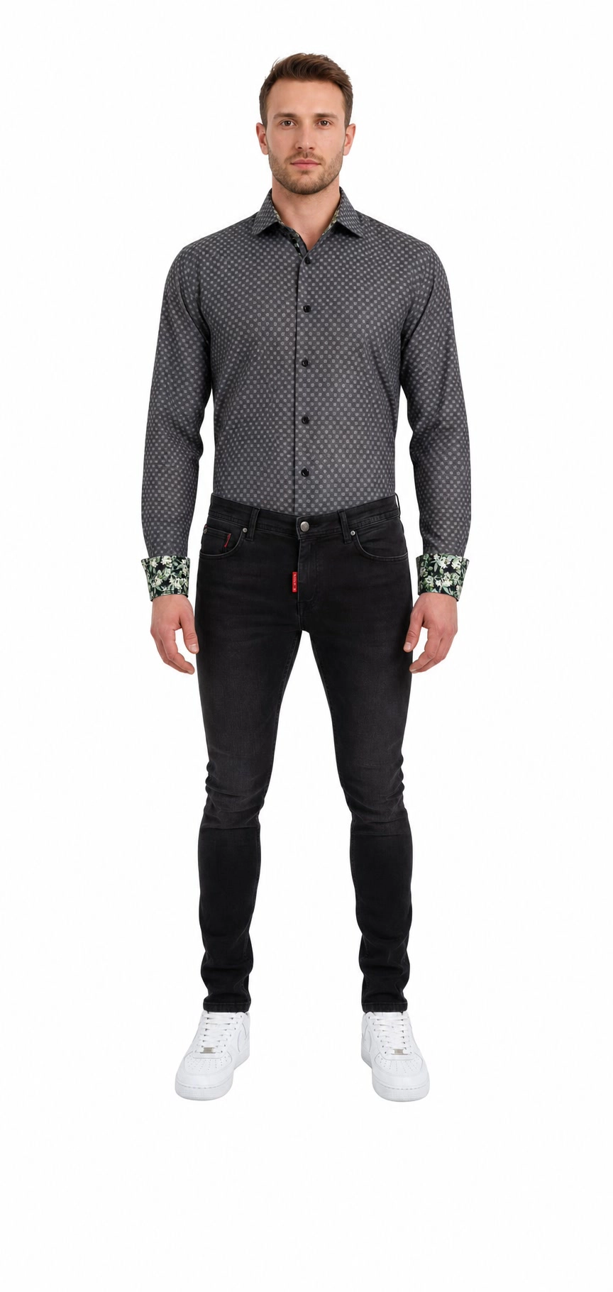 Elie Balleh Slim Fit Mens Jacquard Dot Button-Down Shirt