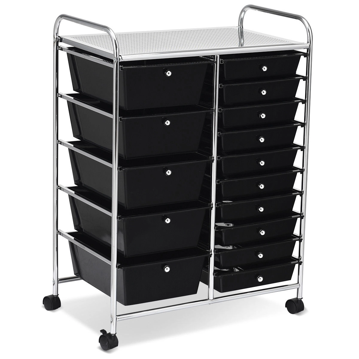 SUGIFT 15-Drawer Rolling Utility Organizer Cart with Steel Frame 22-lb Top Capacity Multi-Use Black