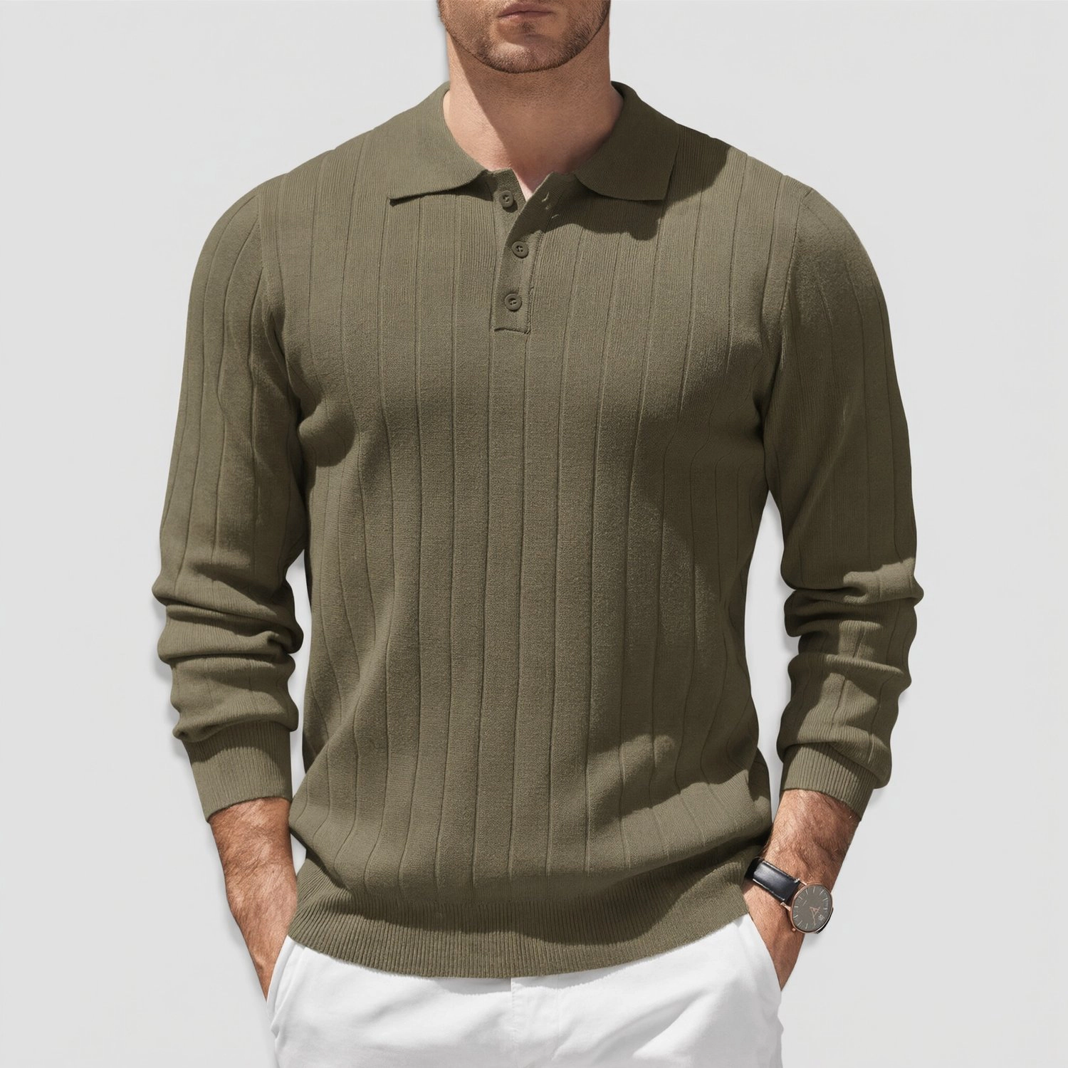 COOFANDY Long Sleeve Polo Sweater Fall Ribbed Button Collared Casual Pullover