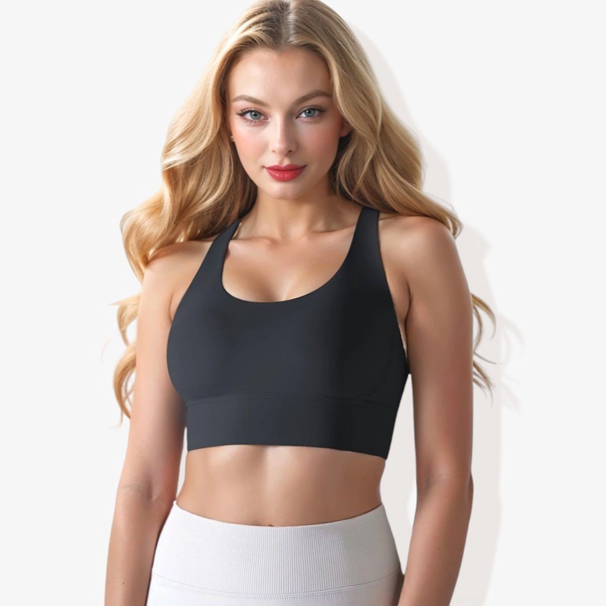 Anna-Kaci Womens Scoop Neck Criss-Cross Back Cropped Sports Bra