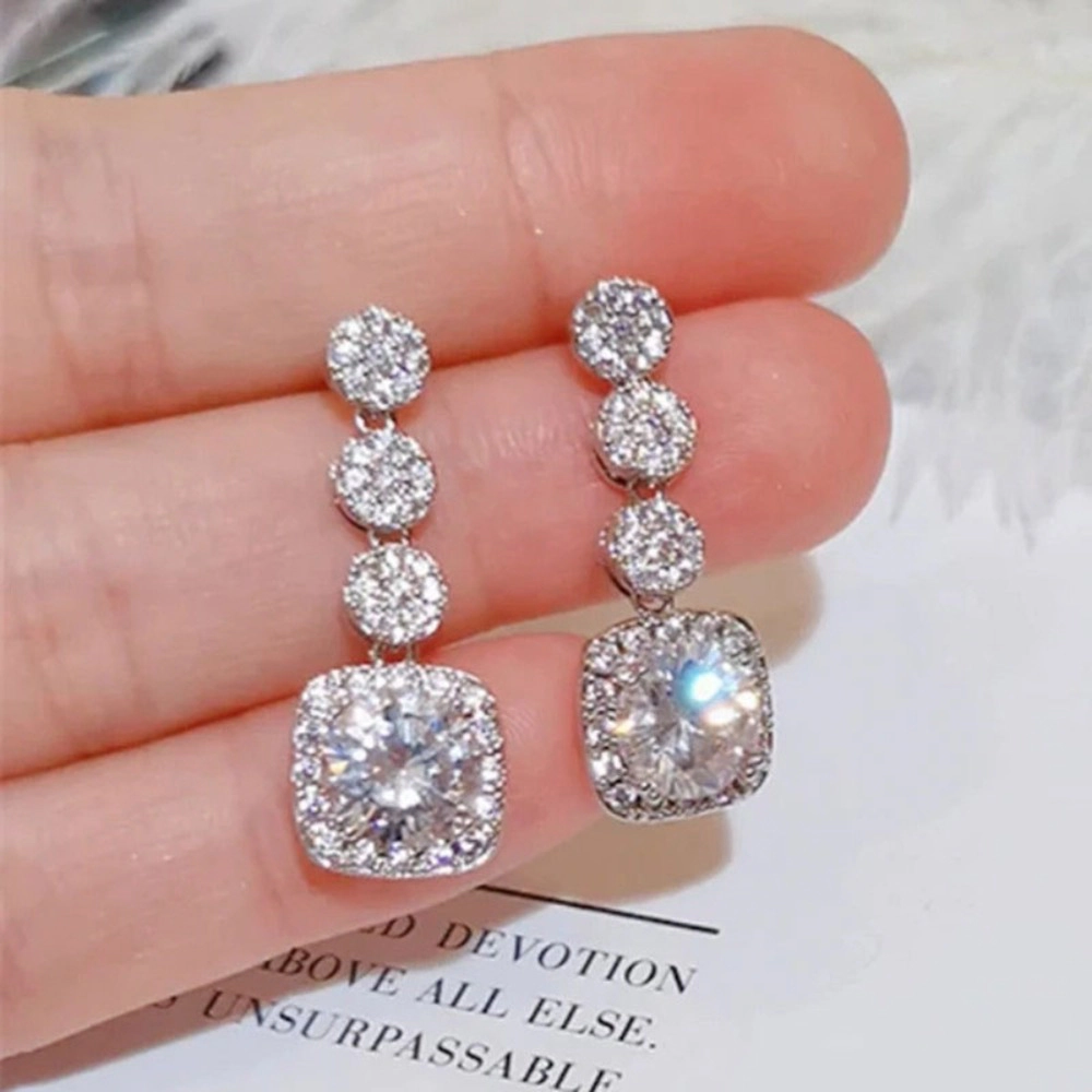 Elegant Shiny Zirconia Square Shaped Drop Earring