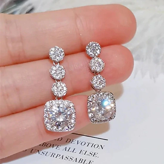 Elegant Shiny Zirconia Square Shaped Drop Earring