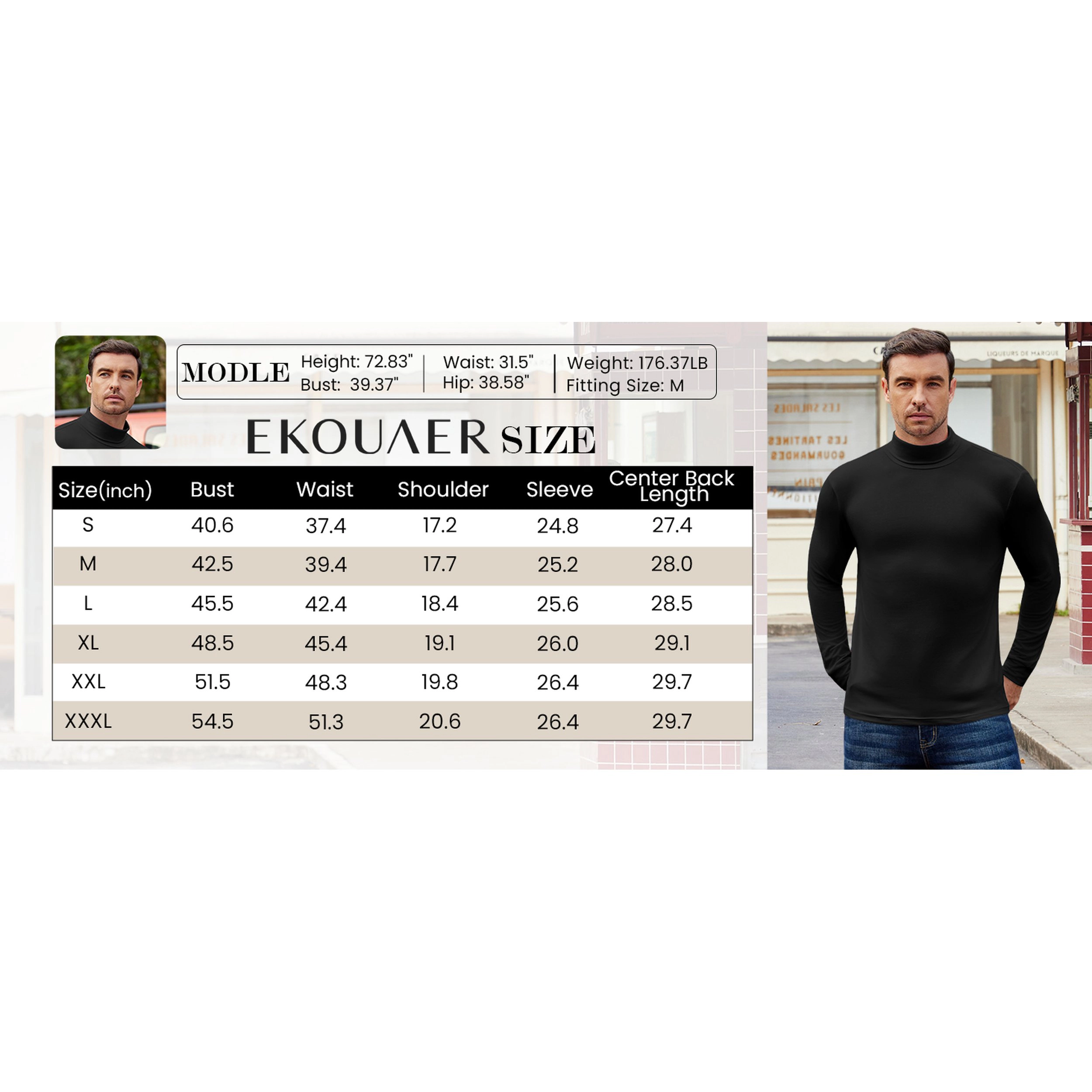 Ekouaer Men's Mock Neck Long Sleeve Slim Fit T-Shirt