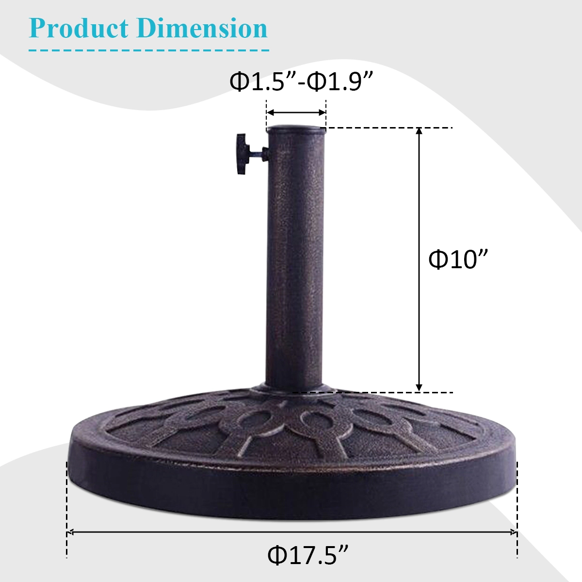 Slickblue Bronze Resin Patio Umbrella Stand with Hand-Turn Tightening Knob