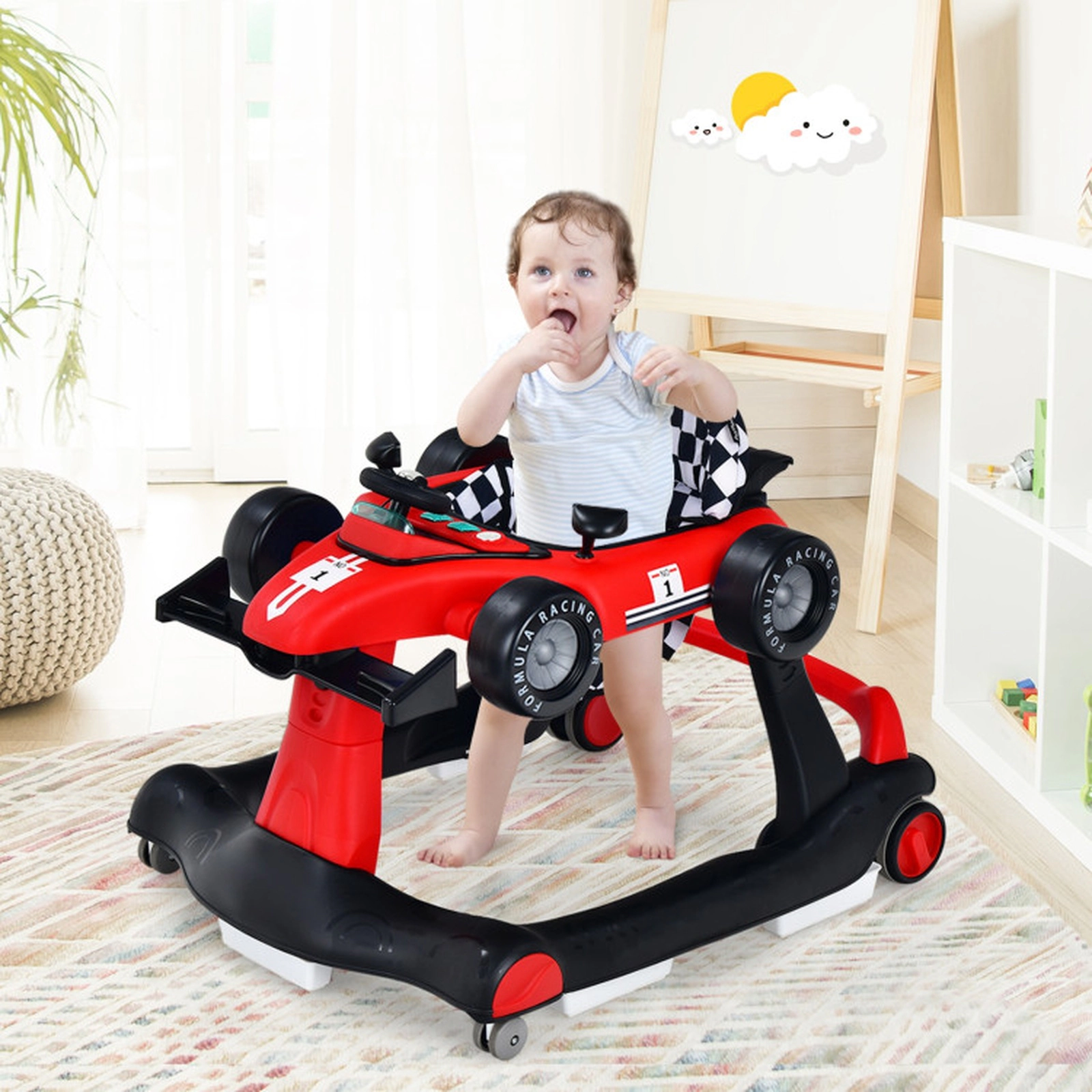 SUGIFT 4-in-1 Foldable Activity Push Walker with Adjustable Height 25-lb Capacity Ages 6-18 Months 29-in Frame Red