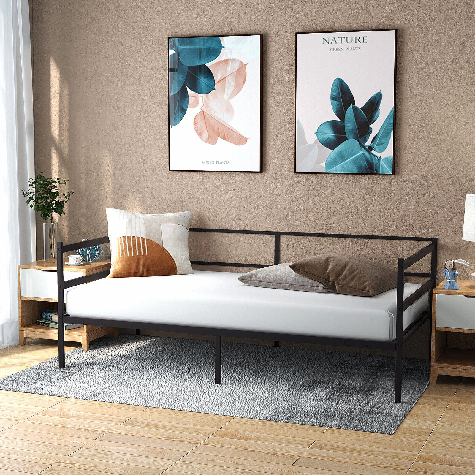 SUGIFT Twin Metal Daybed Frame with Steel Slats, Black