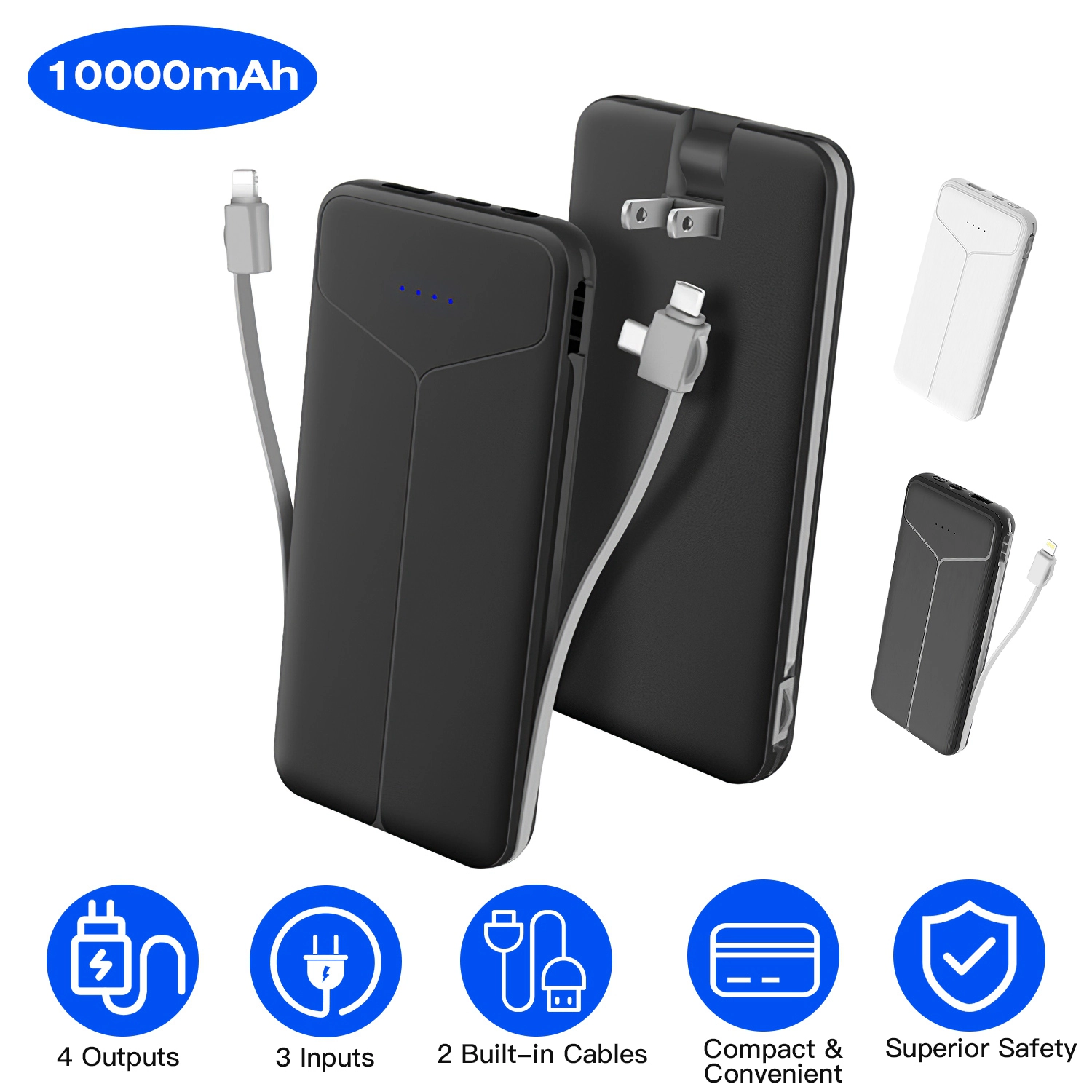 GBruno 3-in-1 10000mAh Portable Charger Power Bank