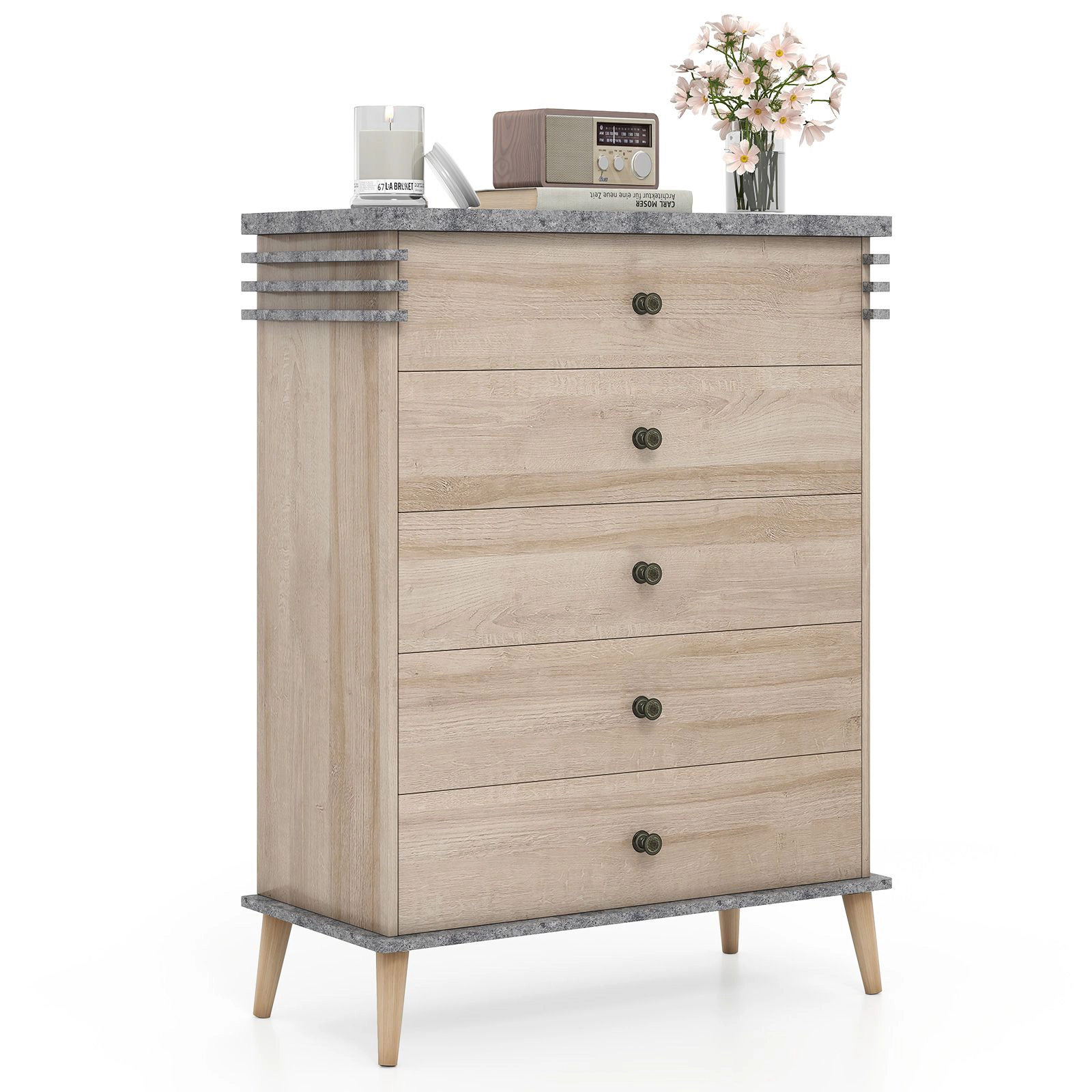 SlickBlue Tall 5-Drawer Bedroom Dresser with Wide Top & Metal Slides