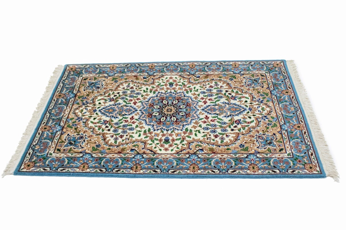 Magic Rugs 2'7 x 3'10 Cream & Blue Kirman Hand Knotted Floral Wool Rug