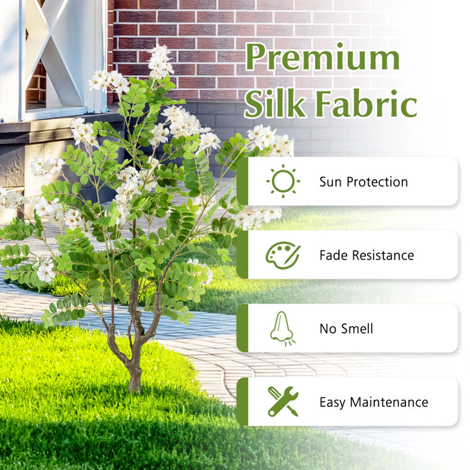 SUGIFT Set of 2 39-in Artificial White Locust Flower Trees with Silk Blooms and Aluminum Ground Spikes