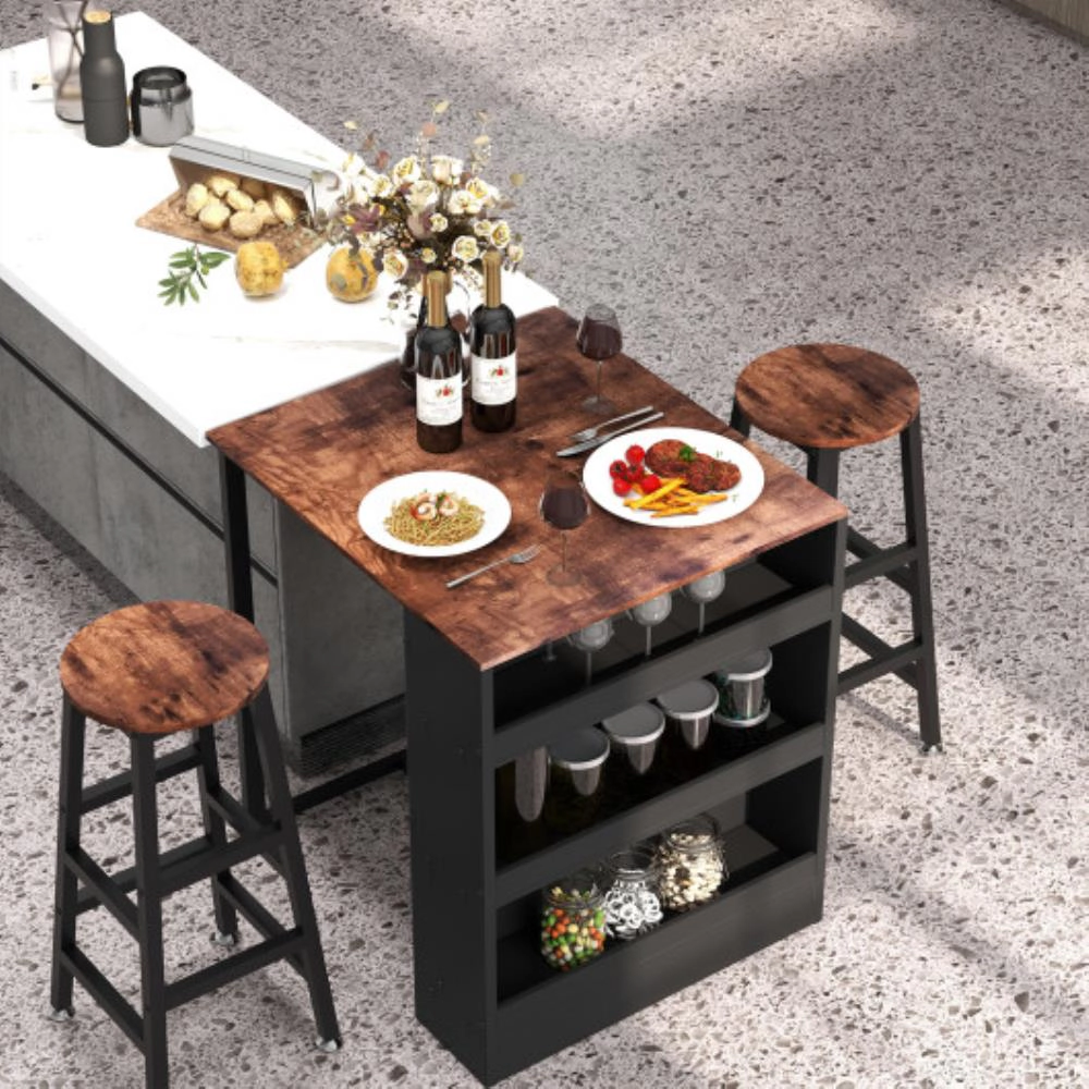 Hivvago 3 Pieces Bar Table Set With Storage