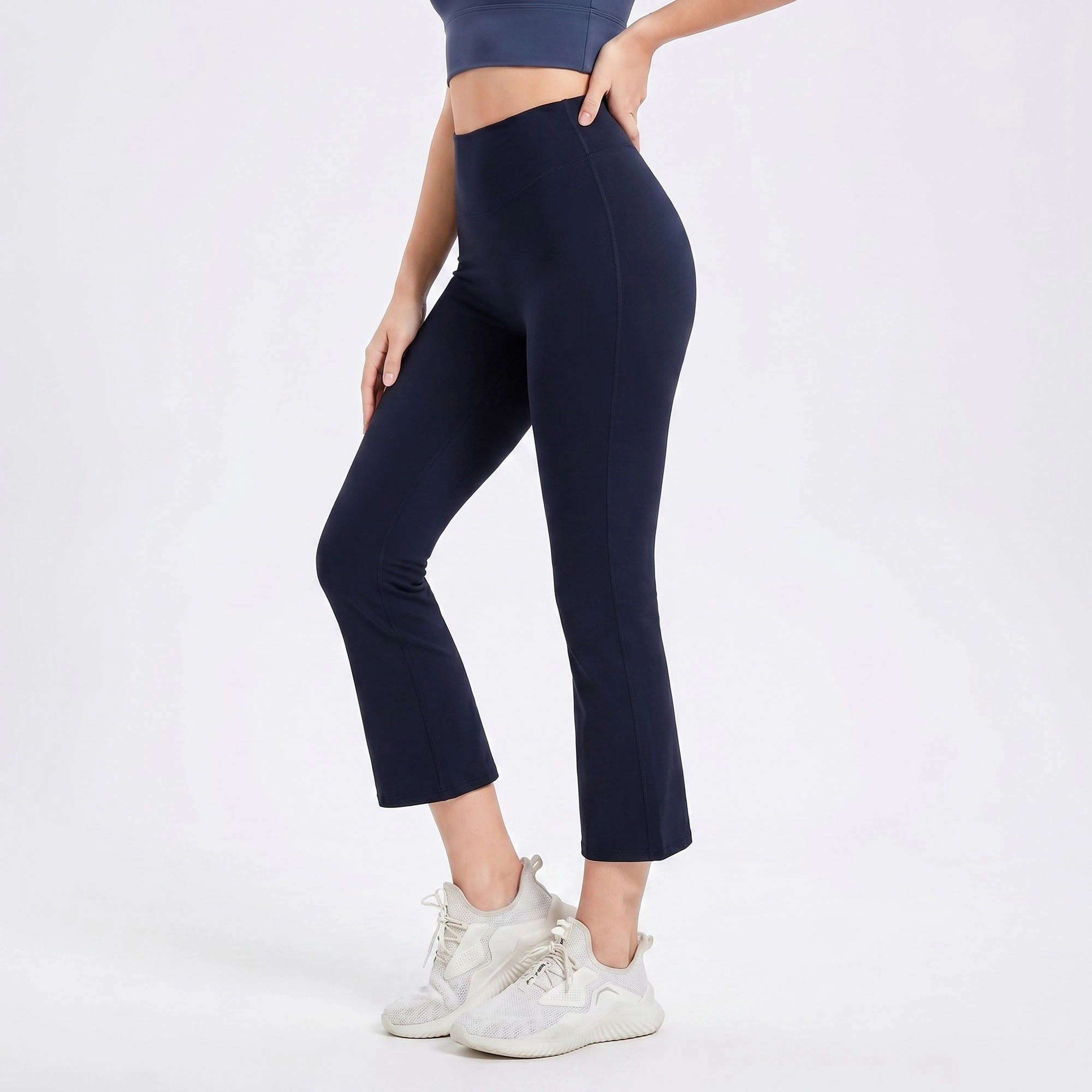 Anna-Kaci Women's High-Waist Cropped Flare Yoga Pants with Wide Waistband Smooth Stretch Workout Leggings
